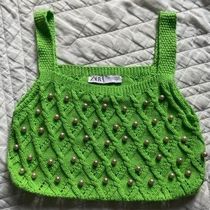 Zara green pearl crop top